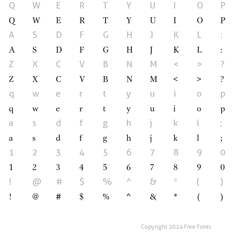 Character Map of GammaEF Book Regular