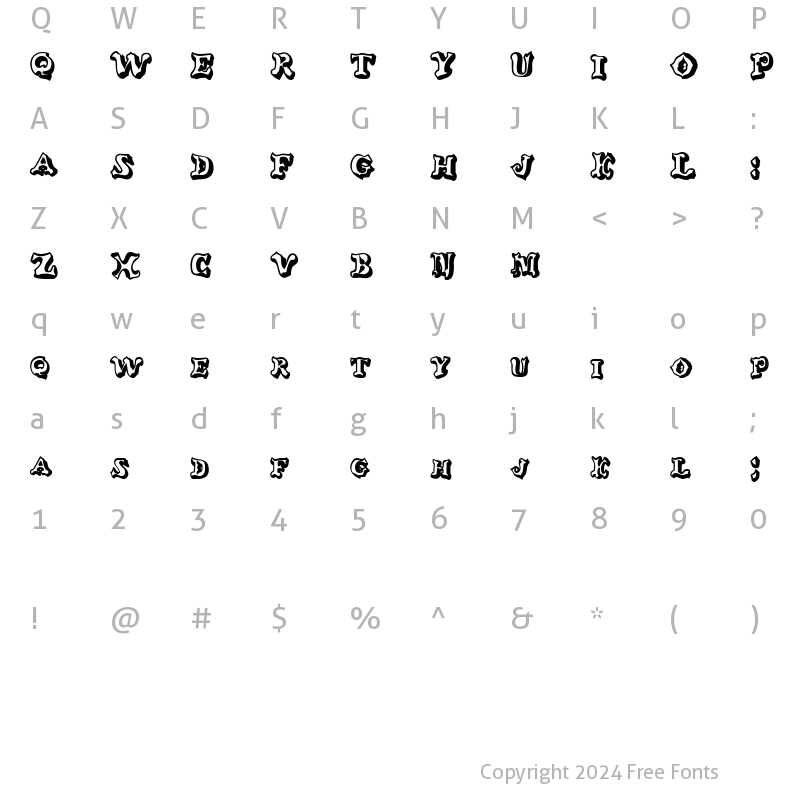 Character Map of GanglyDisplayCaps Bold