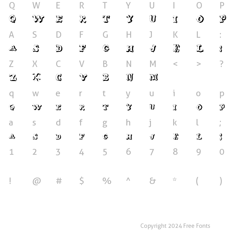 Character Map of GanglyDisplayCaps Regular