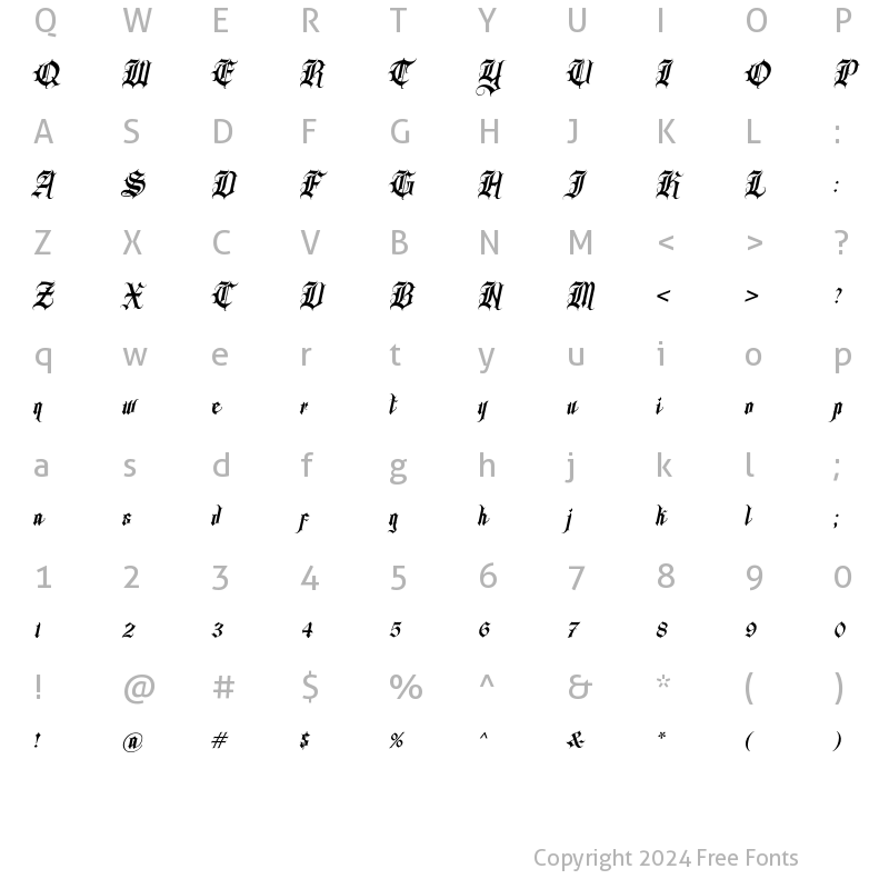 Character Map of Gangsta Italic