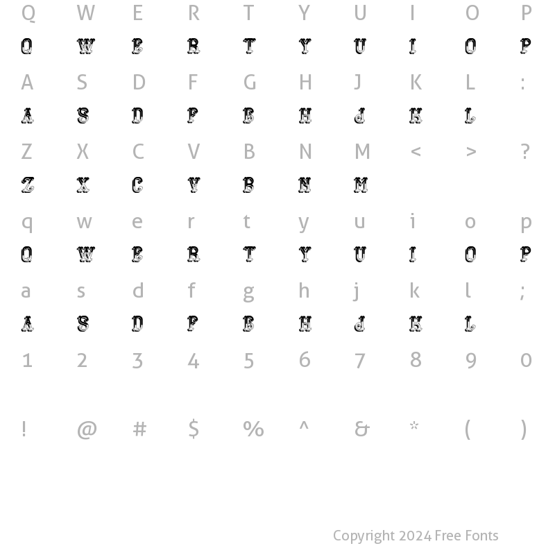 Character Map of GangsterFont LightShadow Regular