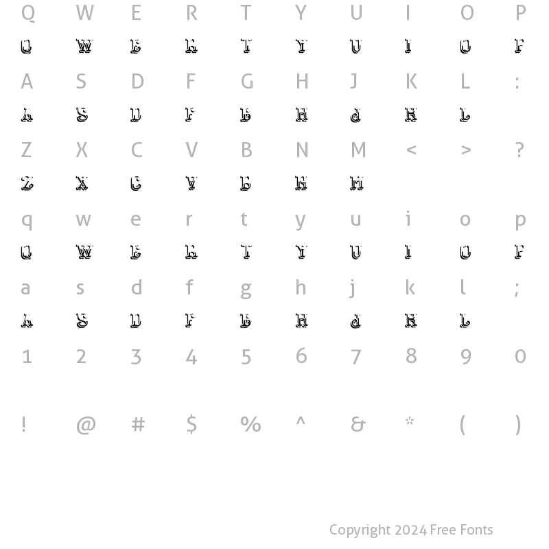 Character Map of GangsterFont LightShadowFX Regular