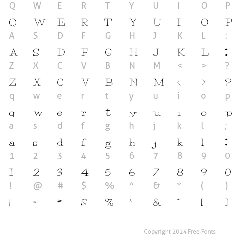 Character Map of Gantury ttnorm Regular