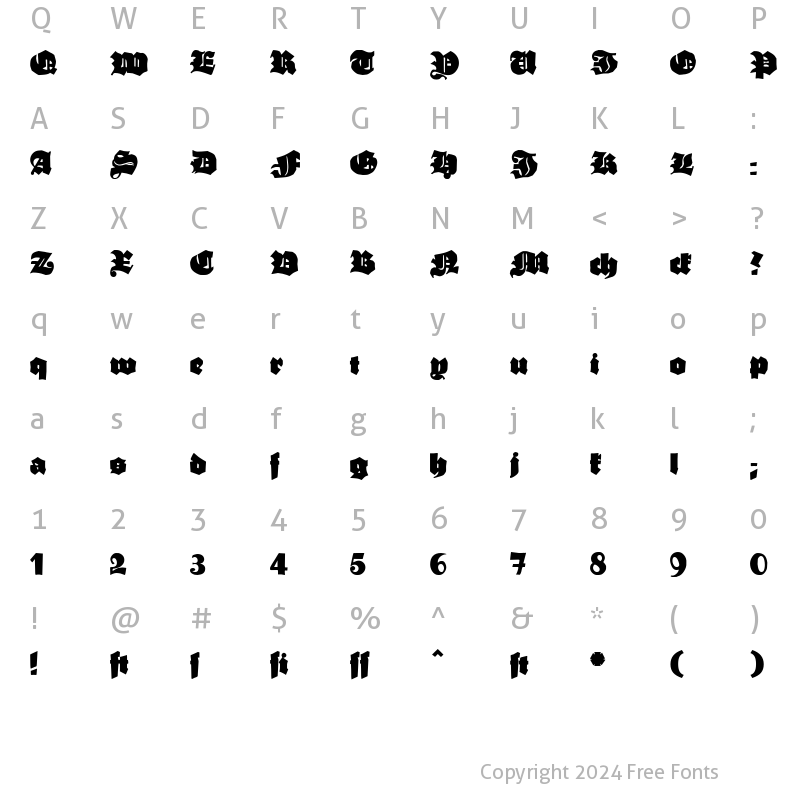 Character Map of Ganz Grobe Gotisch Regular