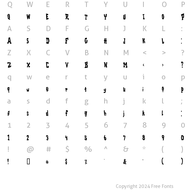 Character Map of GarageShockCondensed Regular