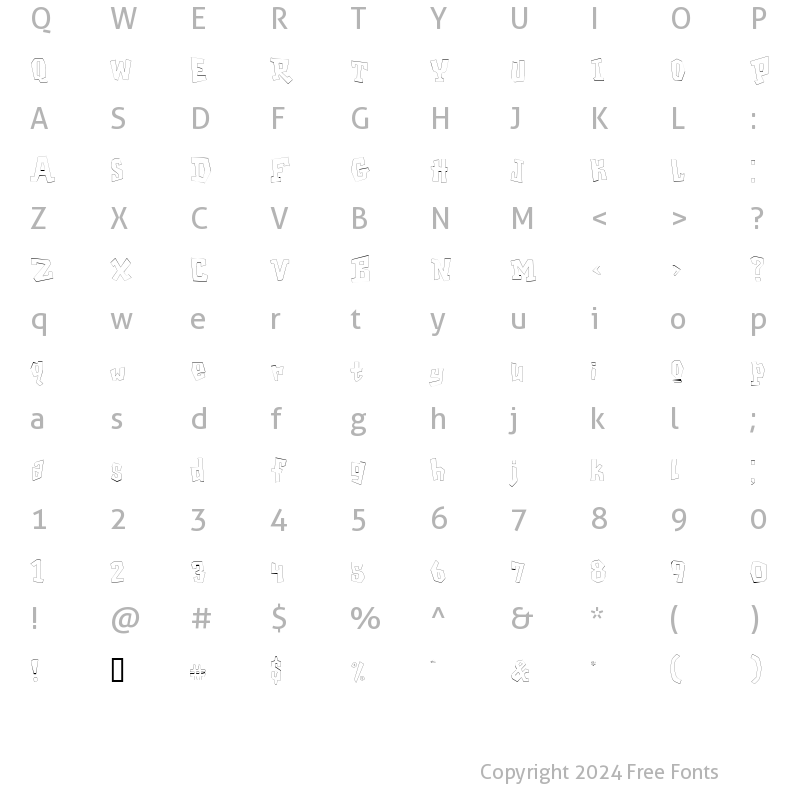 Character Map of GarageShockOutline Regular