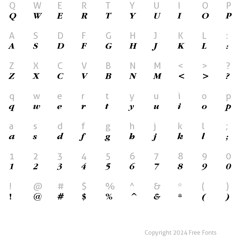 Character Map of Garamand Bold Italic
