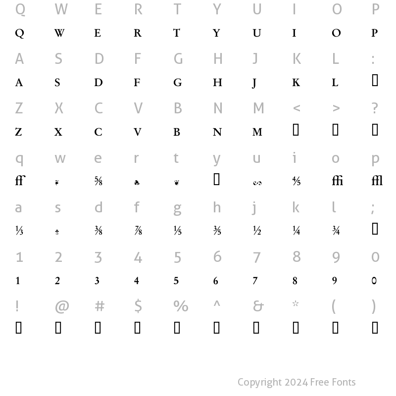 Character Map of Garamand Classic Book Extras Bold