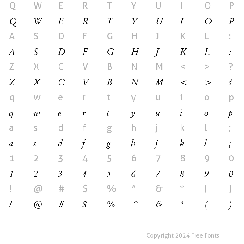 Character Map of Garamand Classic Book Italic