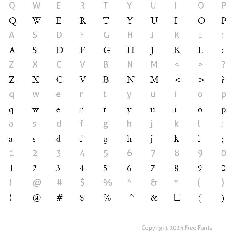 Character Map of Garamand Classic Book Regular