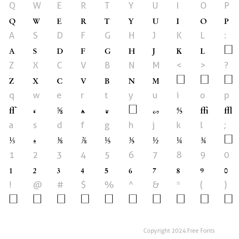 Character Map of Garamand Classic Extras Bold