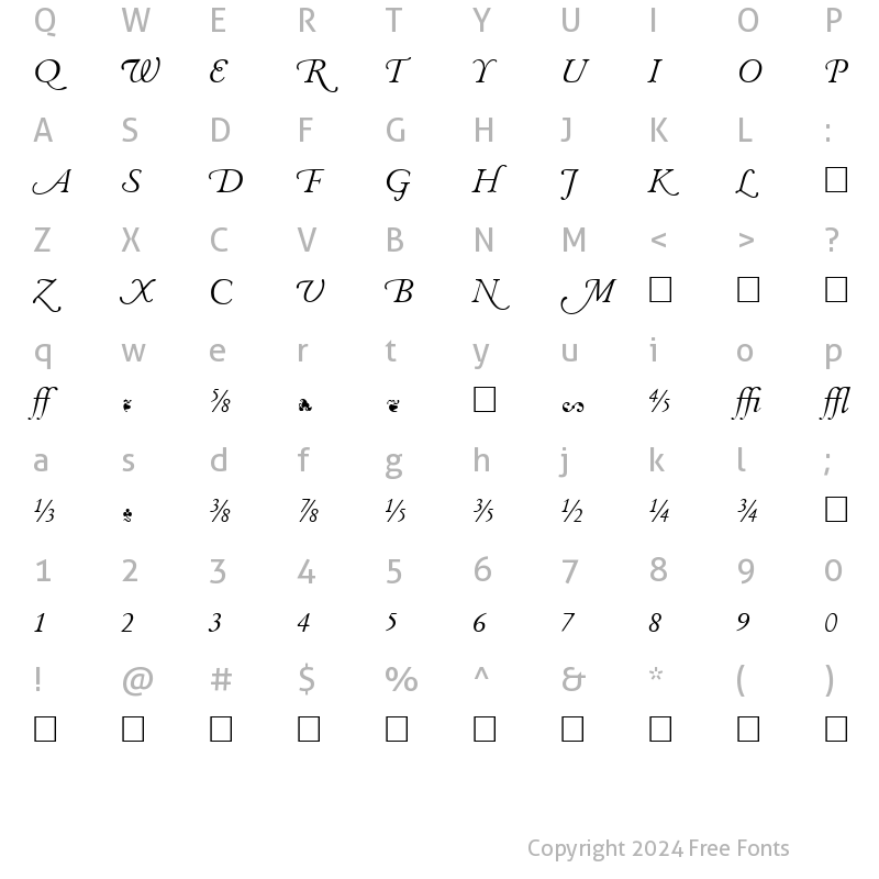 Character Map of Garamand Classic Extras Book Italic