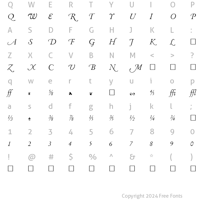 Character Map of Garamand Classic Extras Light Italic