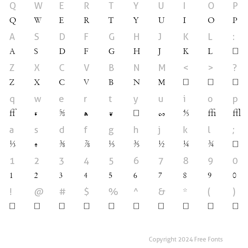 Character Map of Garamand Classic Extras Light Regular