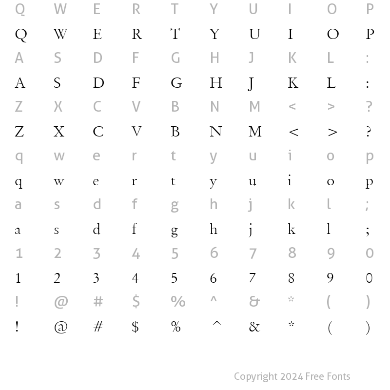 Character Map of Garamand Classic Light Regular