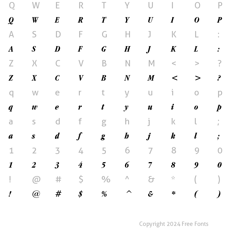 Character Map of Garamand Condensed Bold Italic