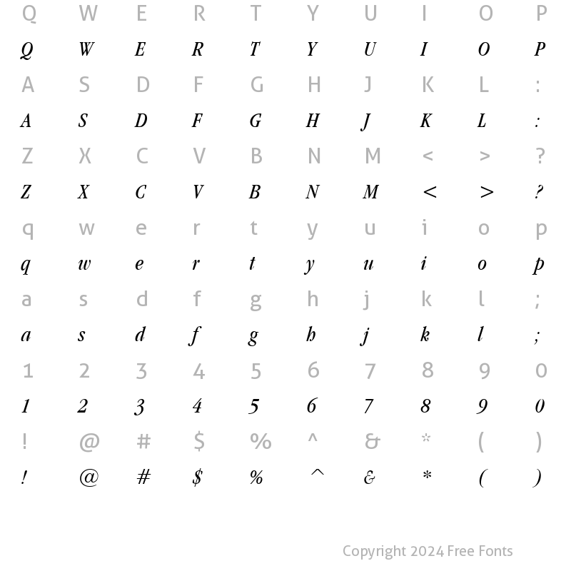 Character Map of Garamand Condensed Italic