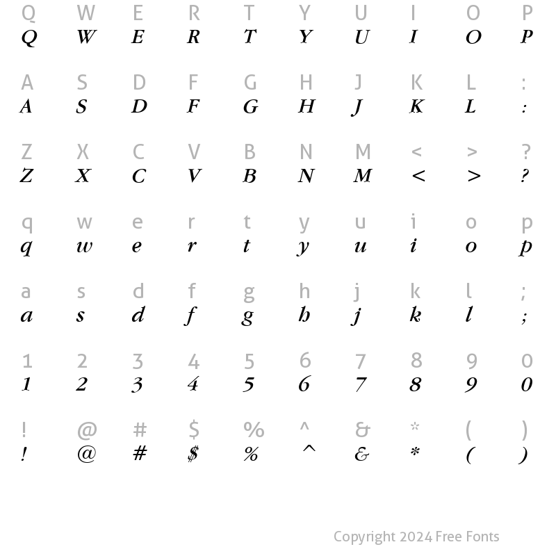 Character Map of Garamand Italic