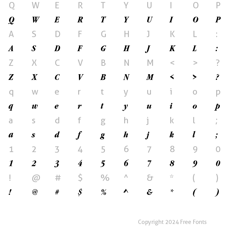 Character Map of GaramItcTBolConIta Regular