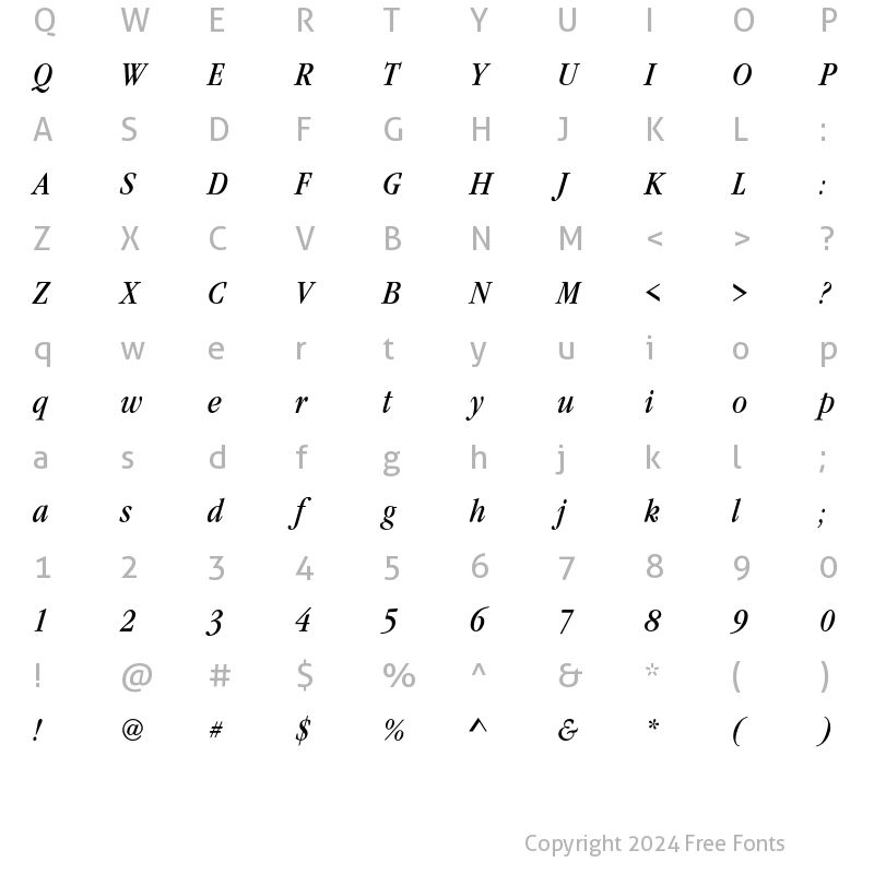 Character Map of GaramItcTBooConIta Regular