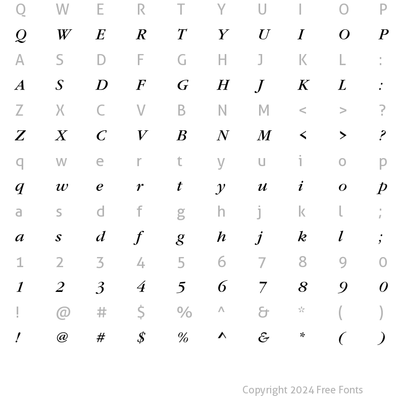 Character Map of GaramItcTBooIta Regular