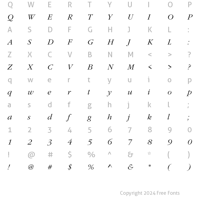 Character Map of GaramItcTLigIta Regular