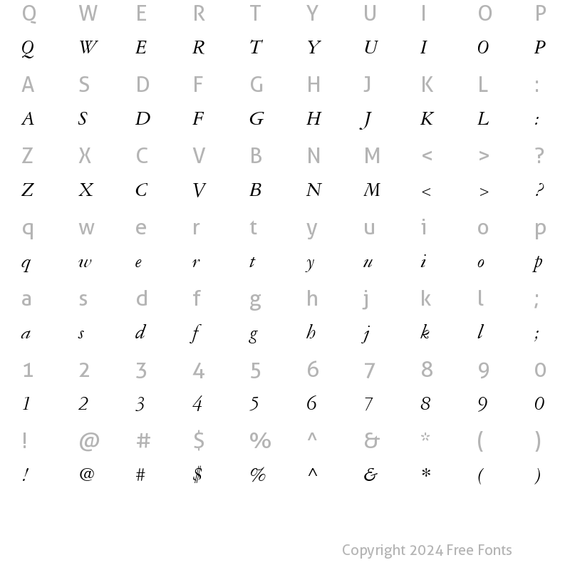 Character Map of Garamond 3 LT Italic