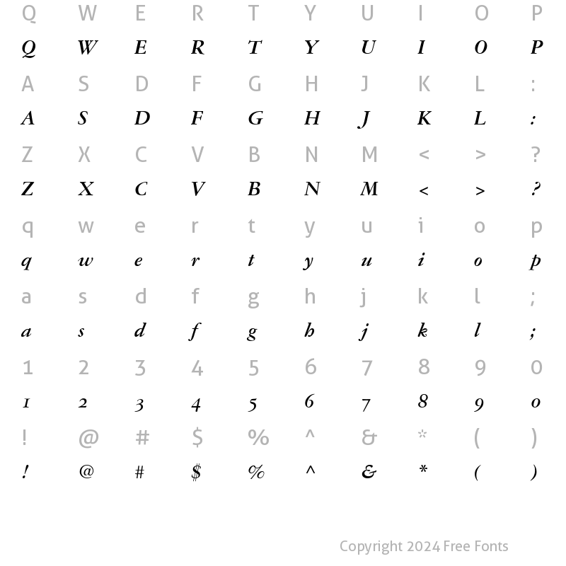 Character Map of Garamond 3 SC Bold Italic