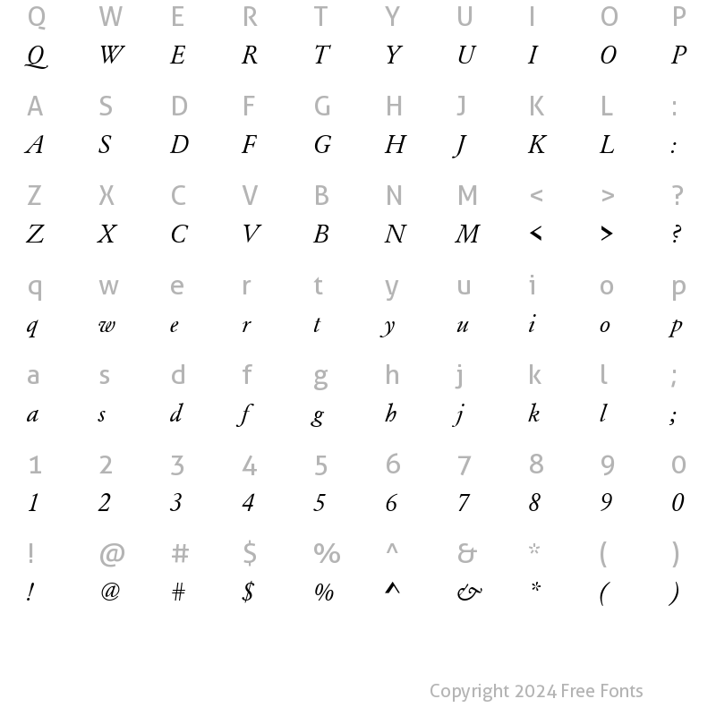 Character Map of Garamond 3 URW Italic