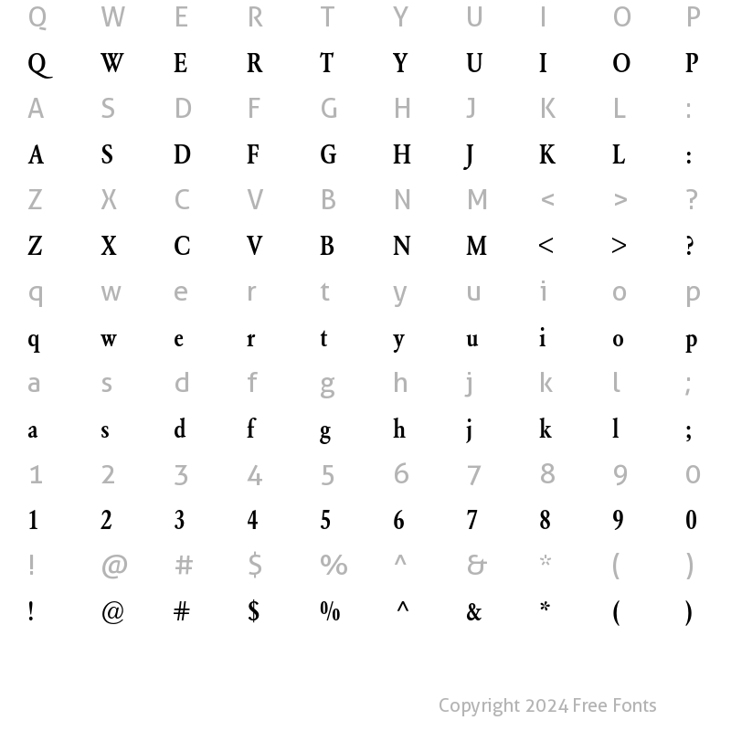 Character Map of Garamond BE Condensed Medium