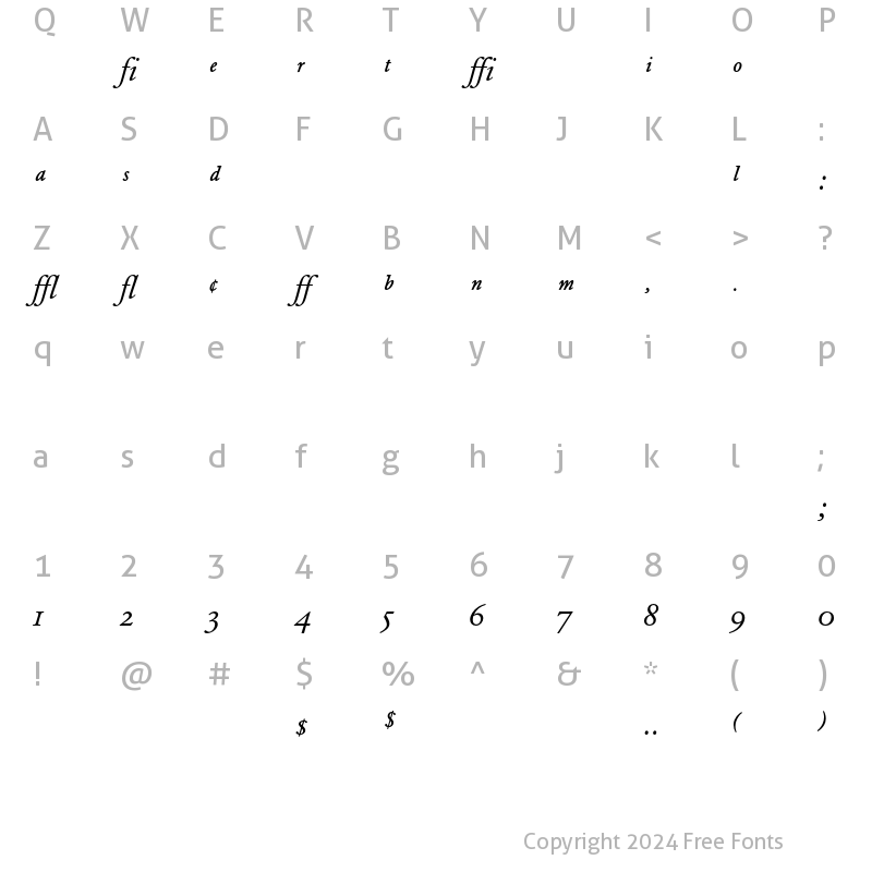 Character Map of Garamond BE Expert Italic