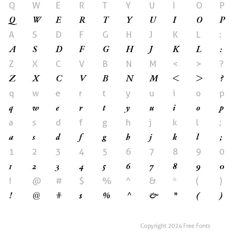 Character Map of Garamond BE ItalicBold