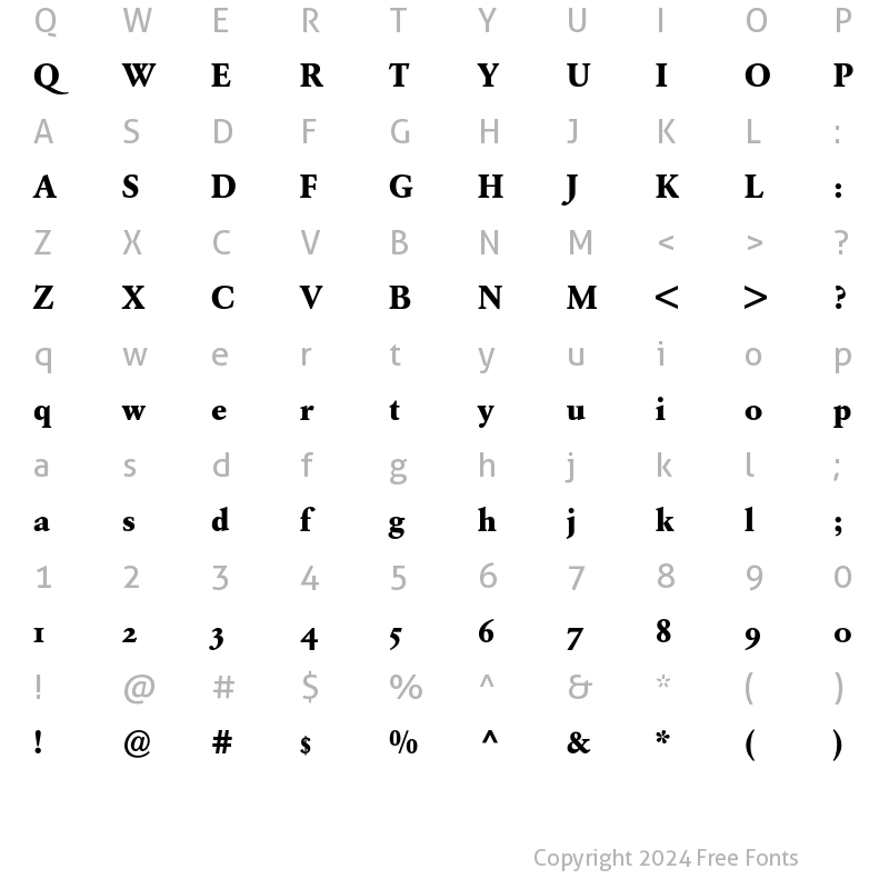 Character Map of Garamond BE Oldstyle Figures Bold