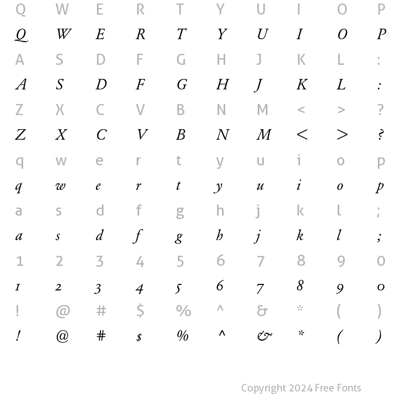 Character Map of Garamond BE Oldstyle Figures Italic