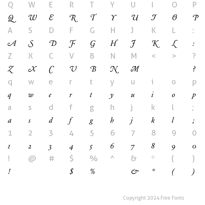 Character Map of Garamond BE Swash Italic