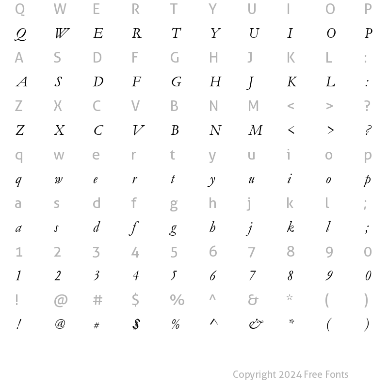 Character Map of Garamond Becker No5 Italic