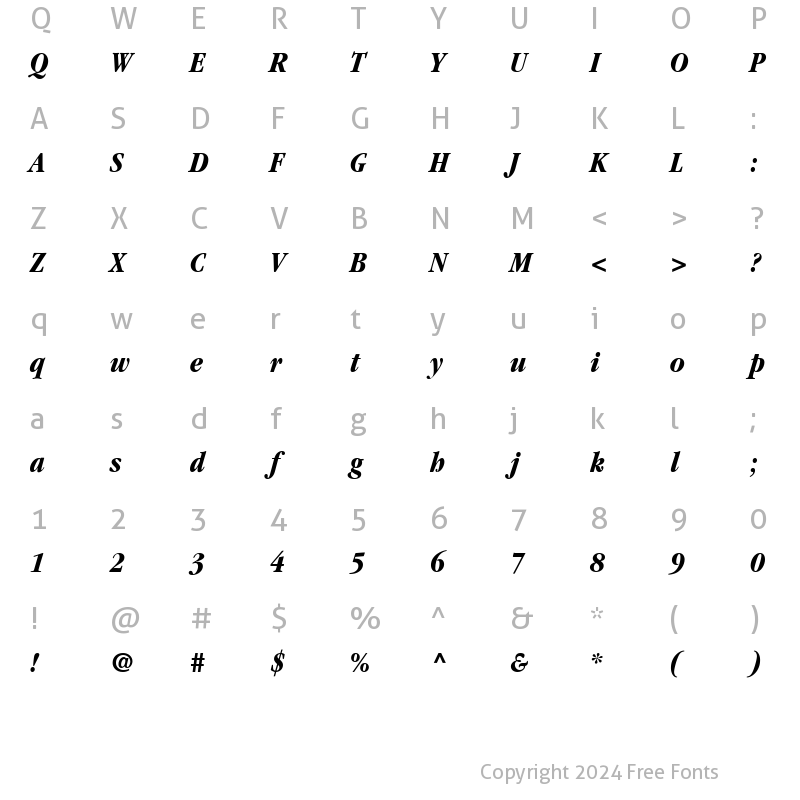 Character Map of Garamond Black Condensed SSi Bold Condensed Italic