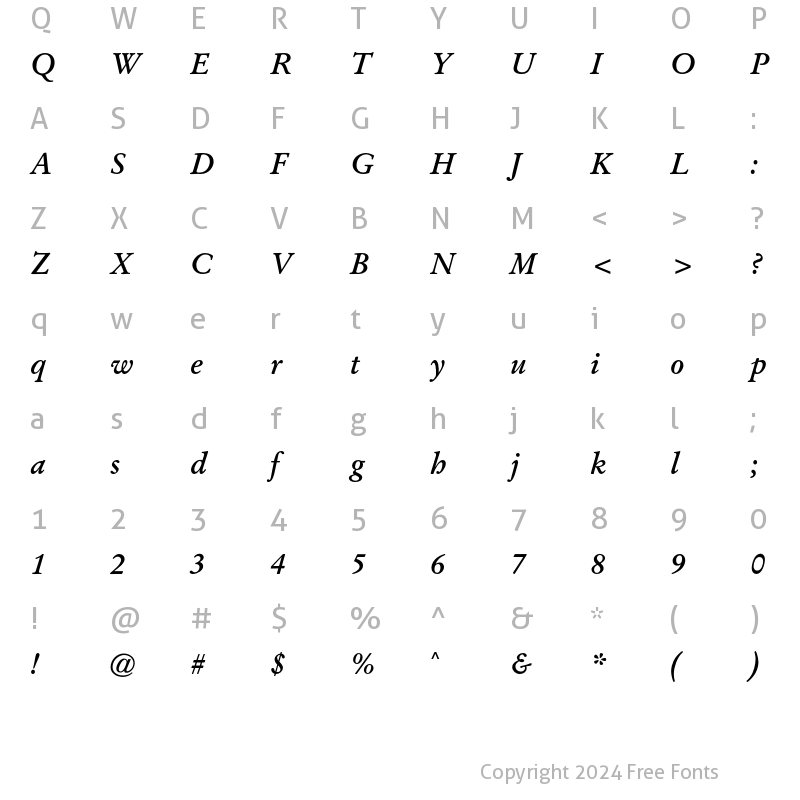 Character Map of Garamond CG Bold Italic