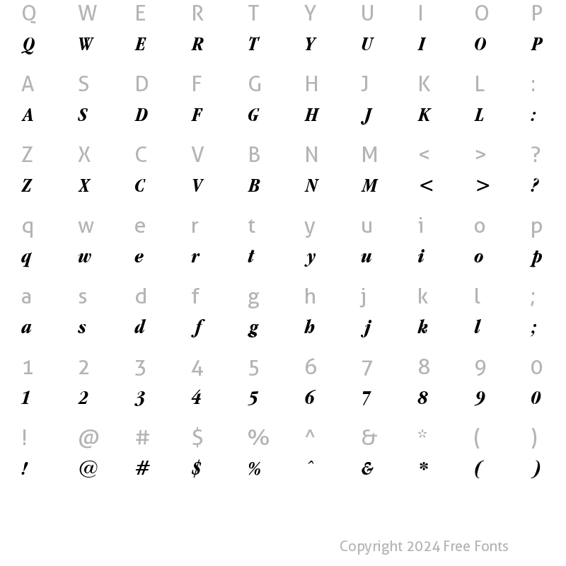 Character Map of Garamond cond Bold-Italic