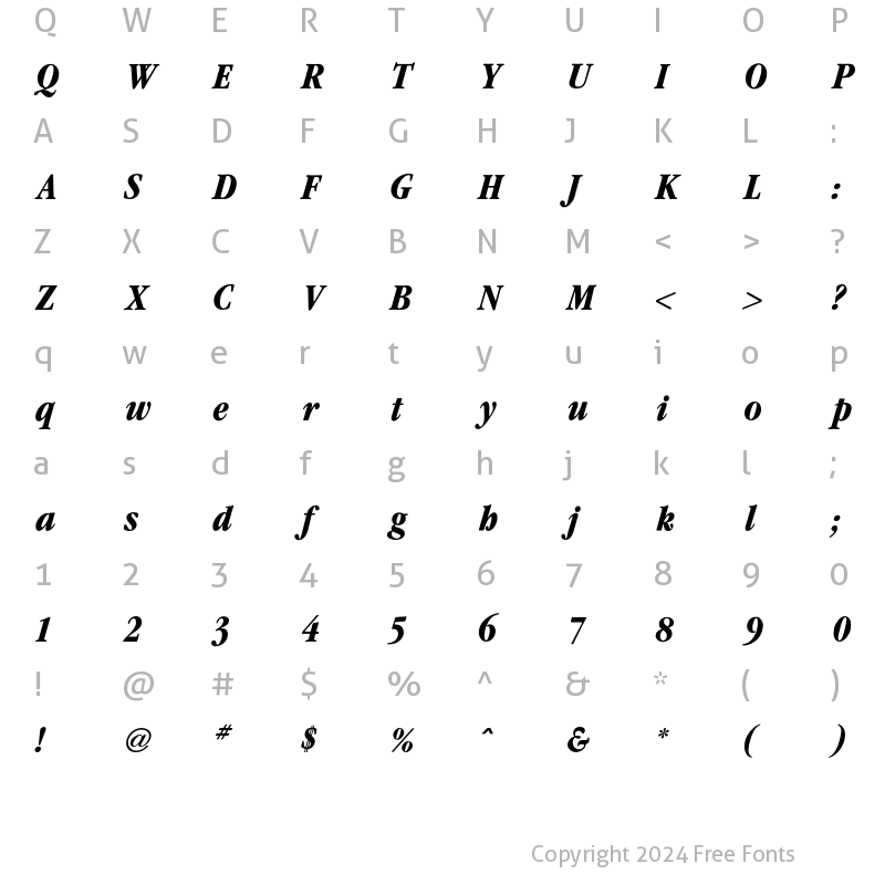 Character Map of Garamond Cond Bold Italic