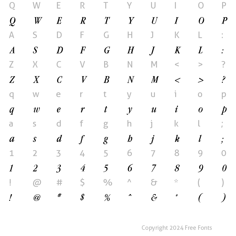 Character Map of Garamond Condensed Italic
