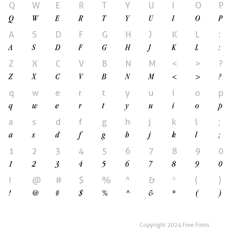 Character Map of Garamond Condensed SSi Book Condensed Italic