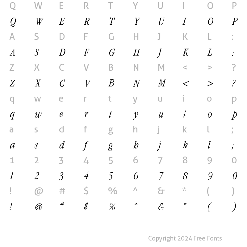 Character Map of Garamond CondLight Italic