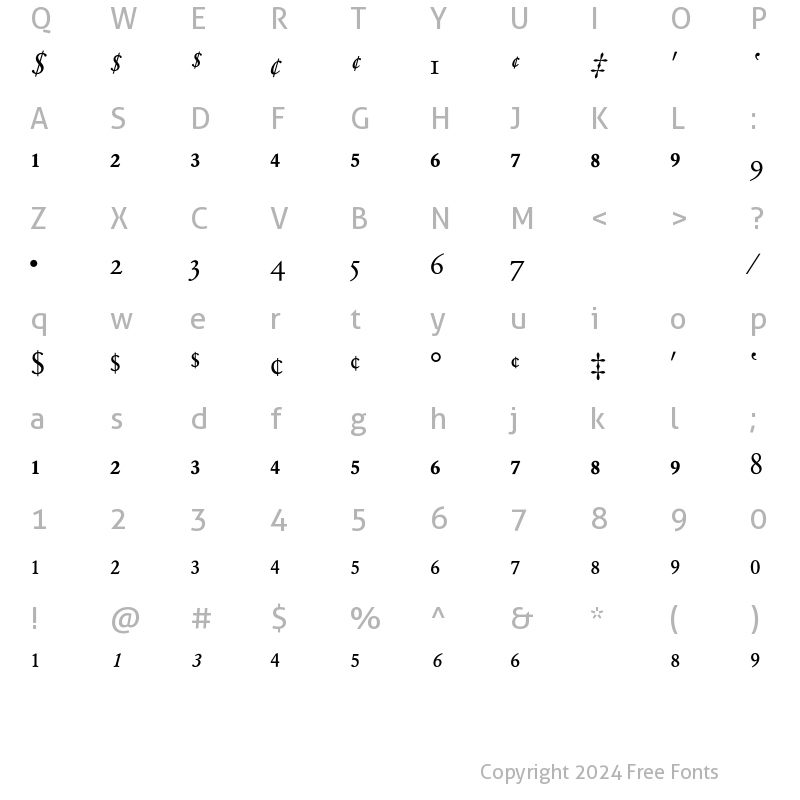 Character Map of Garamond Fractions BQ Regular