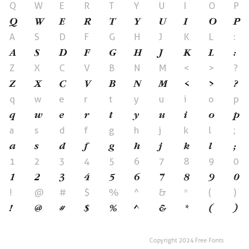 Character Map of Garamond Hand ICG Italic
