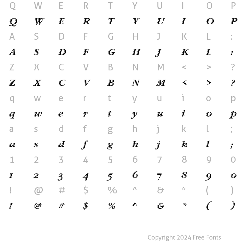 Character Map of Garamond Handtooled ITC OS Italic