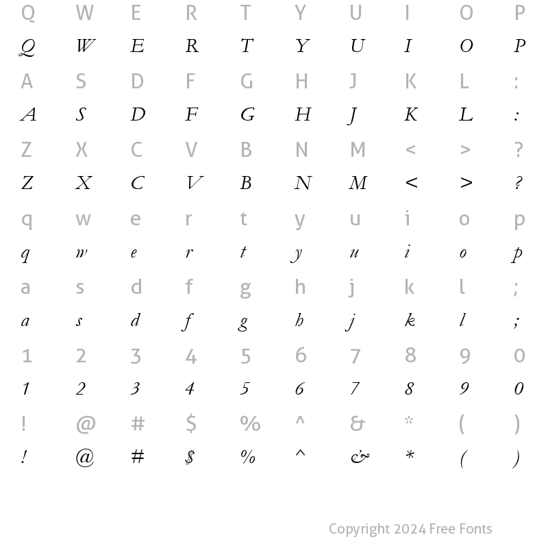 Character Map of Garamond Italic