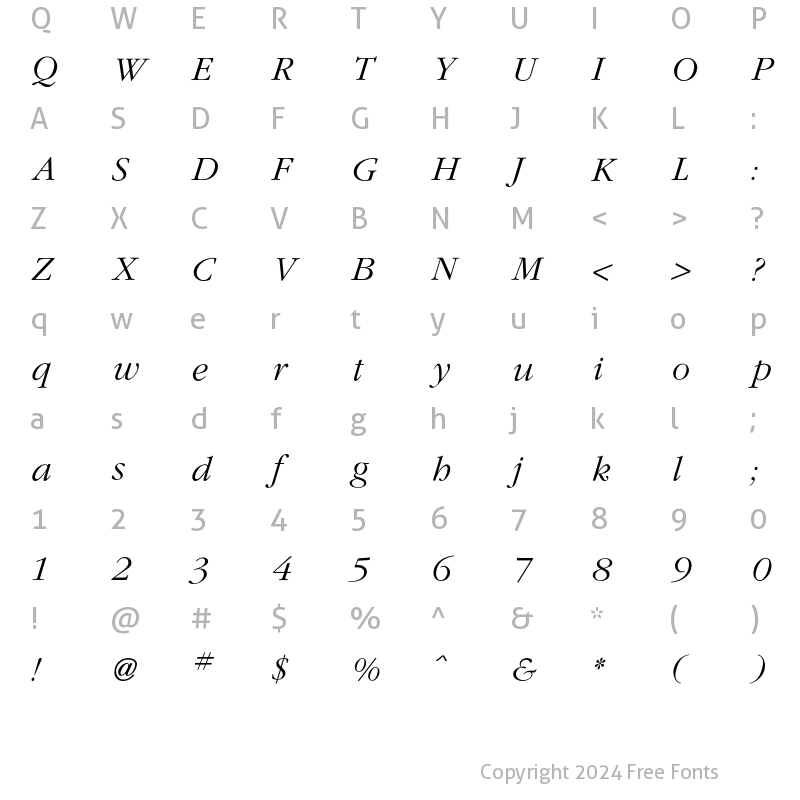 Character Map of Garamond Light Italic