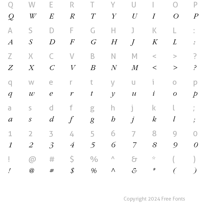 Character Map of Garamond Light SSi Light Italic