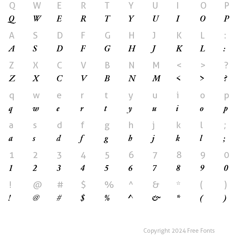 Character Map of Garamond Light SSi Medium Italic